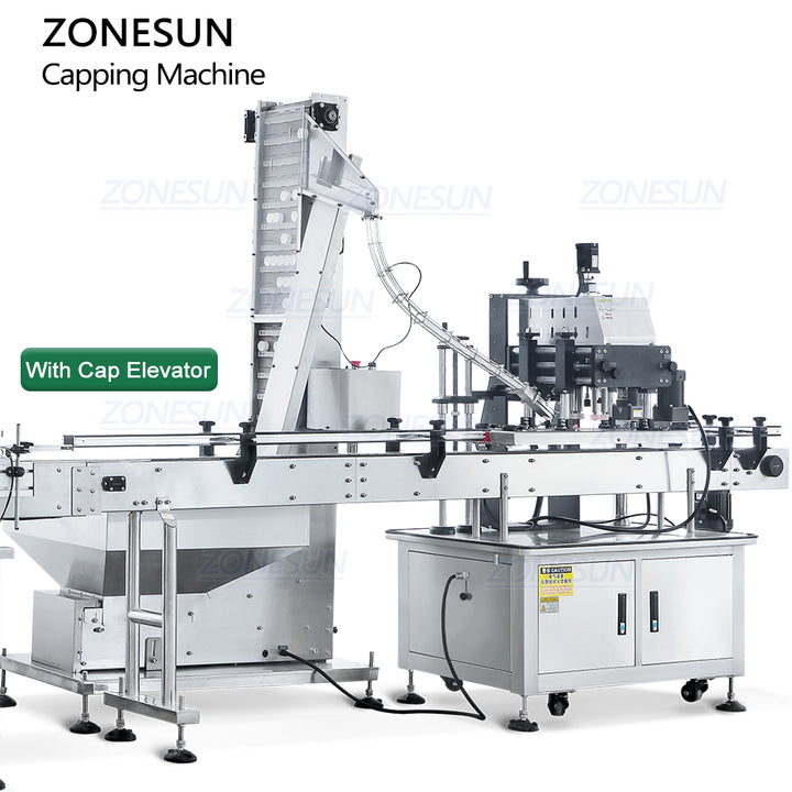 capping machine with cap elevator