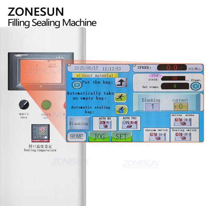 control panel of ZS-AFS04F packing machine