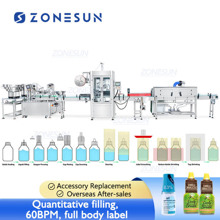 filling capping machine with shrink sleev labeler for biglogical extract