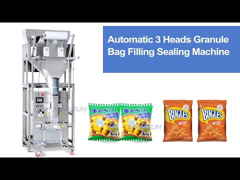 ZONESUN ZS-FS02 Automatic 3 Heads Plastic Pouch Sachet Mixed Granule Grains Candies Nuts Filling Machine VFFS Packaging Machine