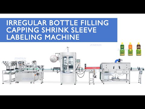 ZONESUN ZS-FAL180G9 Sistema de leva automática Botella irregular Extracto biológico de soldadura líquida Llenado de flujo de relleno de la manga retráctil Línea de producción de la máquina