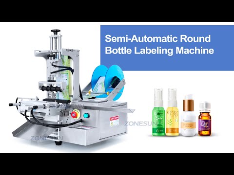 Zonesun ZS-TB101 Semiautomático Smallon Bottle Round Self Adhesive Etiqueta de etiqueta Aplicadora Aplicadora con estructura de carga para bebidas Loción de champú Machina de etiquetado de aceite esencial