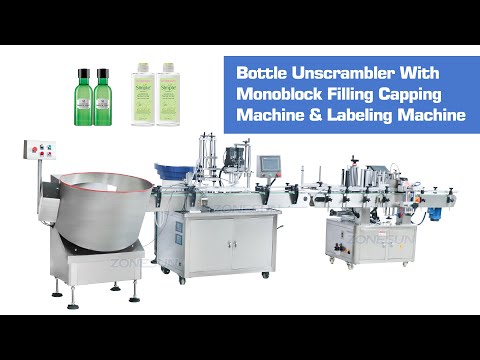monoblock filling capping machine and labeling machine production line video