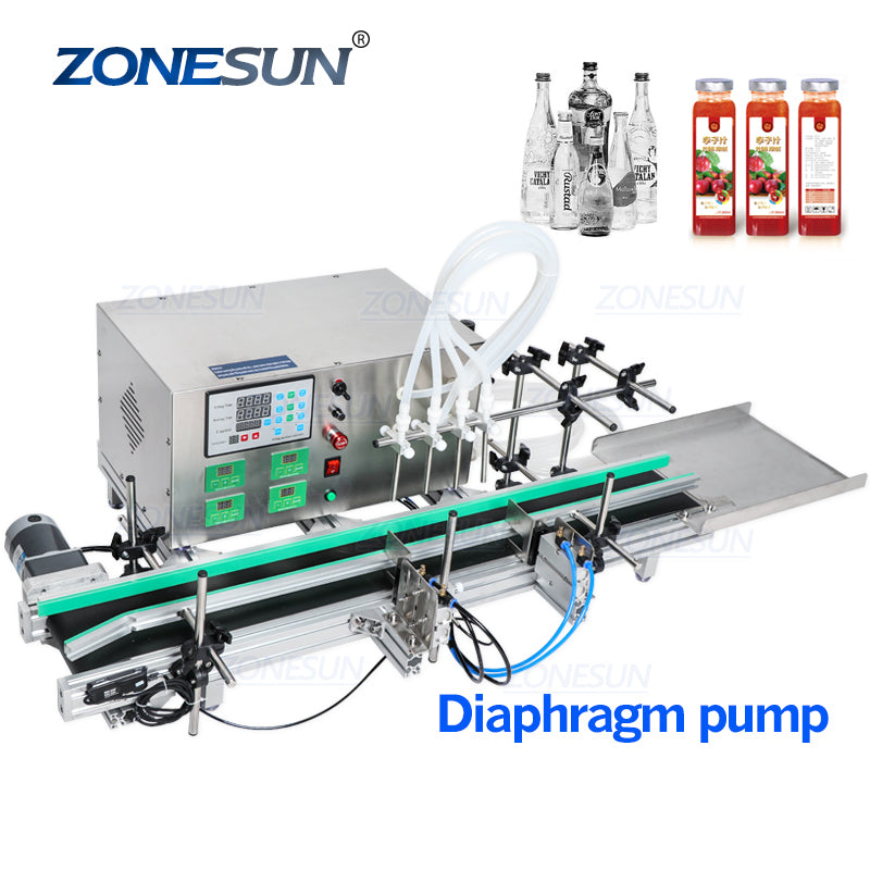 ZS-DTDP4 Full Automatic Desktop CNC Liquid Filling Machine With Conveyor  110V-220V For Perfume Filling Machine Water Filler
