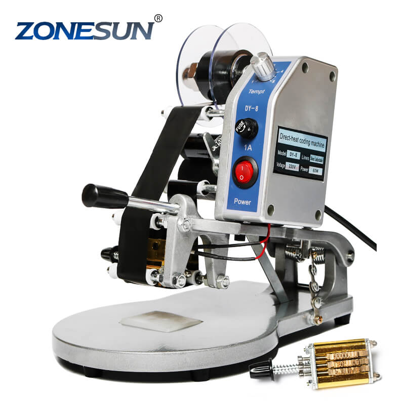 ZONESUN Manual Hand Operated Hot Stamp Printer Ribbon Date Coder Codin