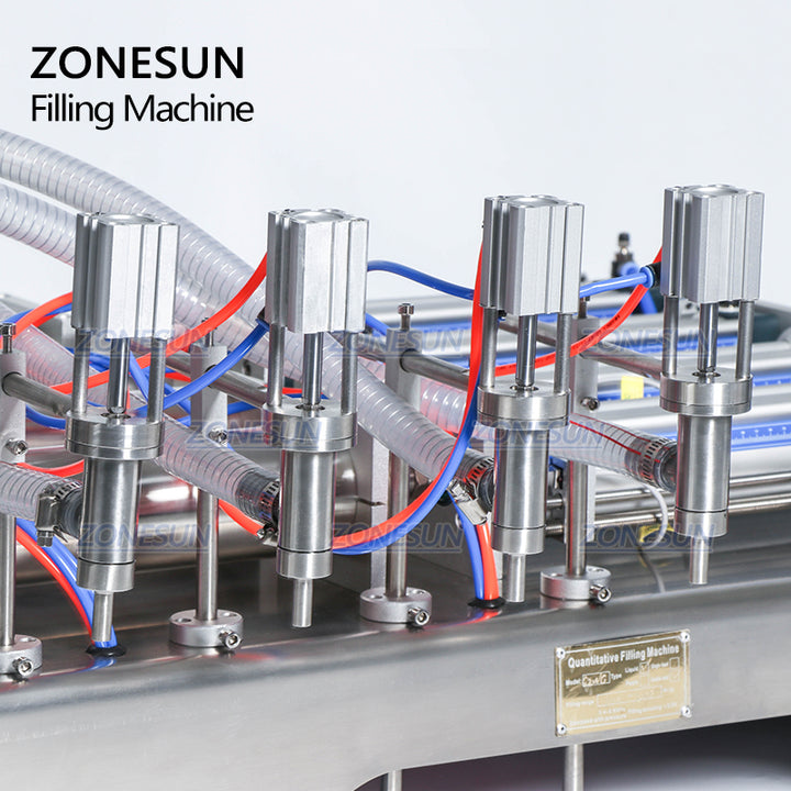 filling nozzle of 4 heads pneumatic piston liquid filling machine