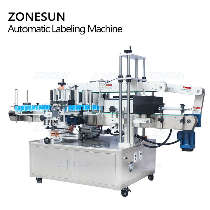 ZONESUN ZS-TB600 Automatic Double Dual-side Sticker Irregular Square Flat Plastic Bottle Can Jar Cream Labeling Machine Factory Price - ZONESUN TECHNOLOGY LIMITED