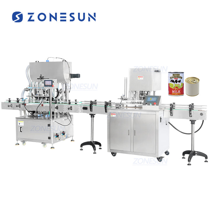 ZONESUN ZS-FAL180B3 자동 금속 반지 양철 깡통 응축 된 우유 물고기 위스 토마토 페이스트 애완 동물 통조림 식품 충전 캡핑 시밍 머신