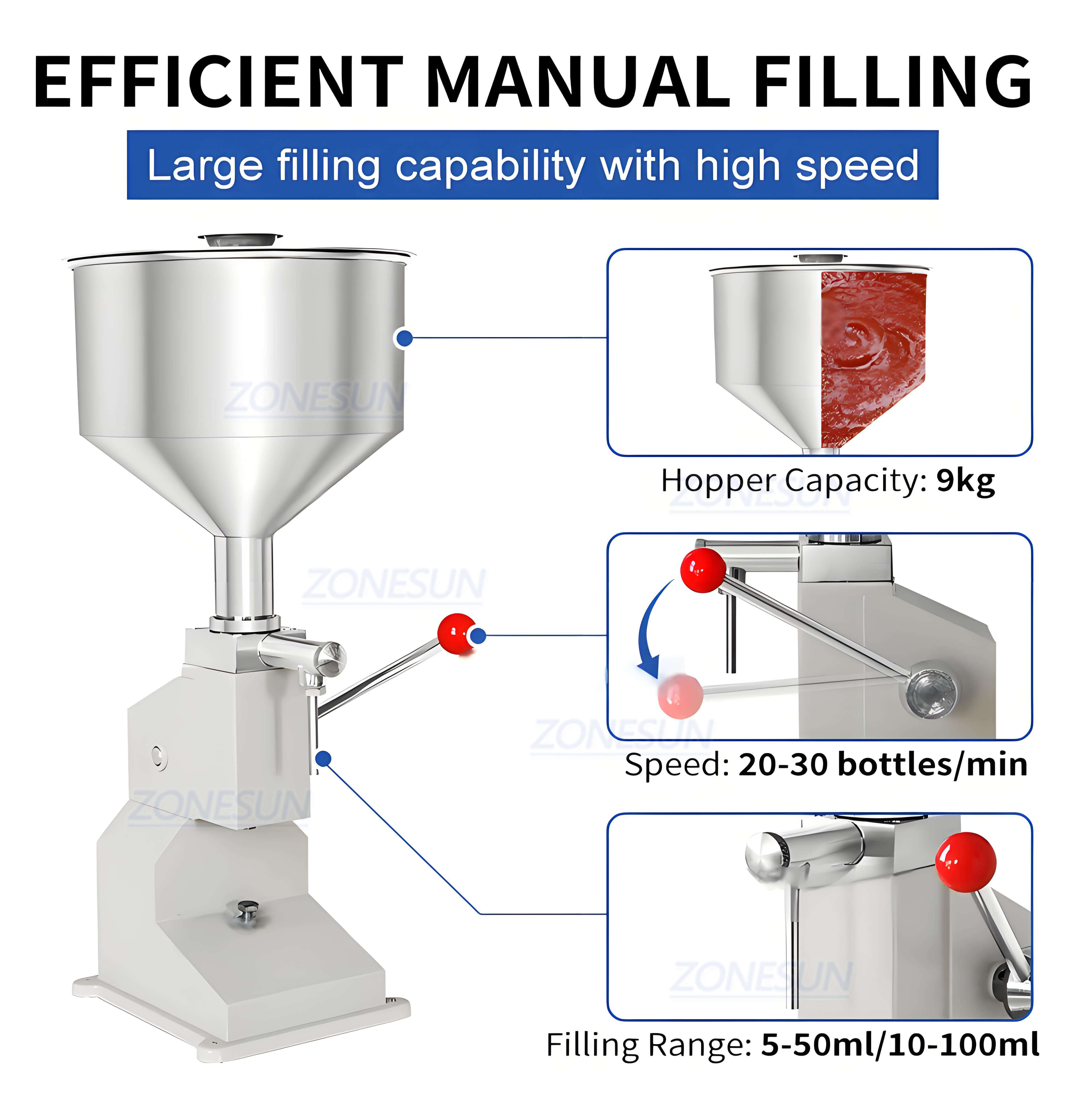 Paste Filling Machine | ZS-A03S Stainless Steel Manual Filler
