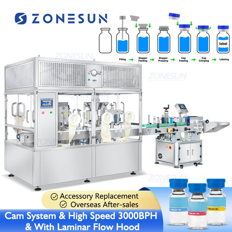 automatic vial packing line with laminar flow hood