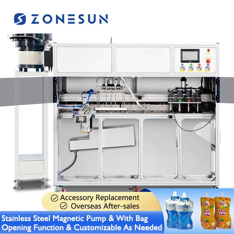 Spout Pouch Filling Capping Machine | ZS-ASPM4 Pouch Filler