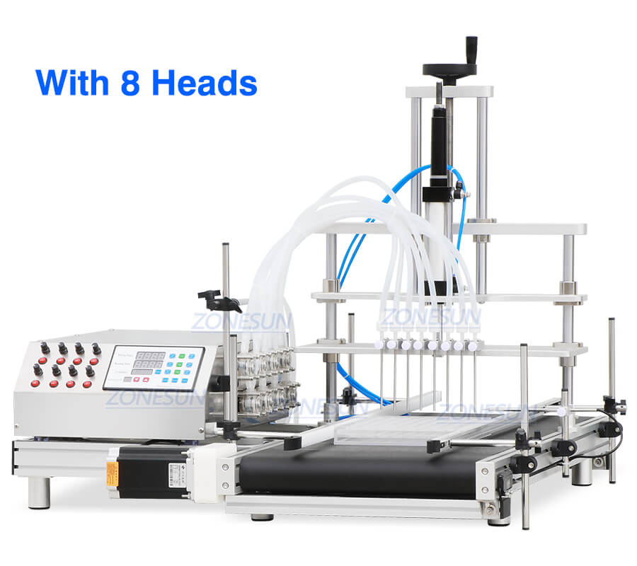 small bottle 8 heads filling machine with conveyor belt