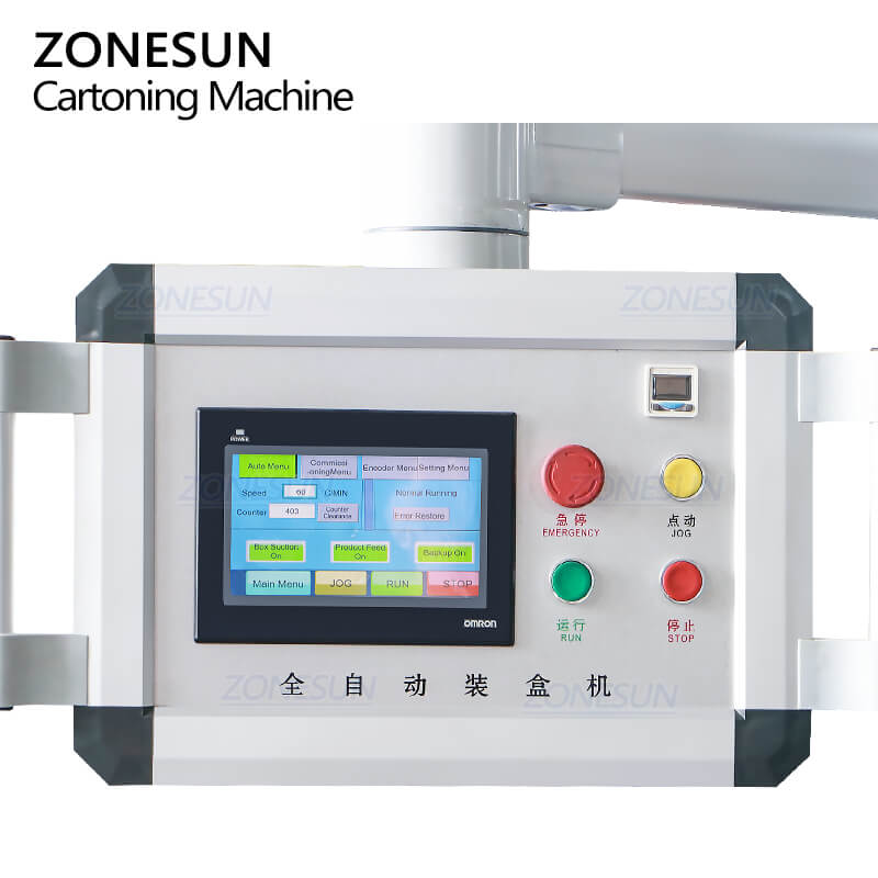 control panel of automatic cartoning machine