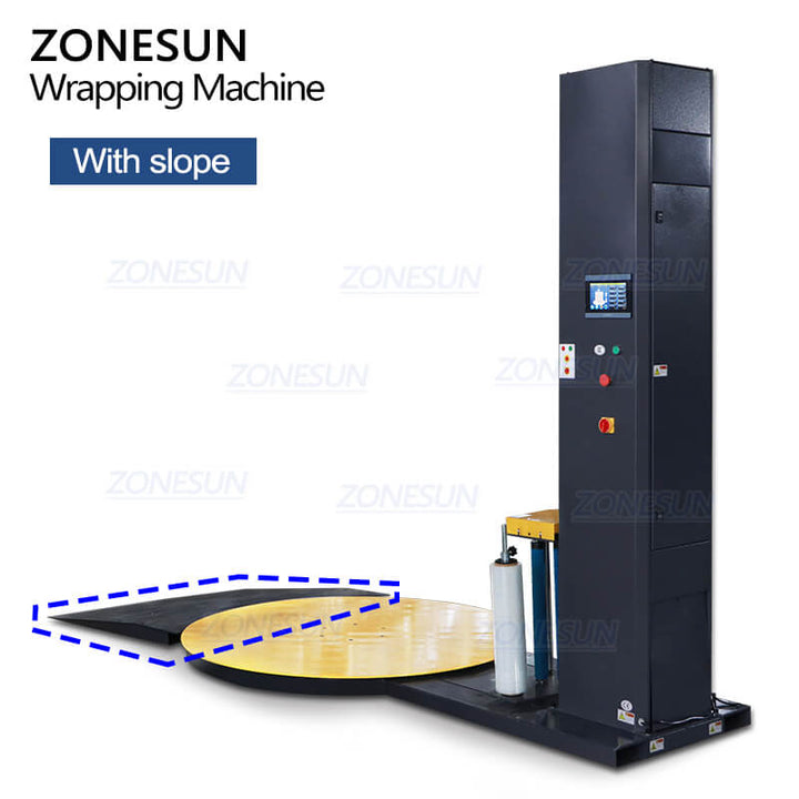 pallet stretch wrapping machine with slope