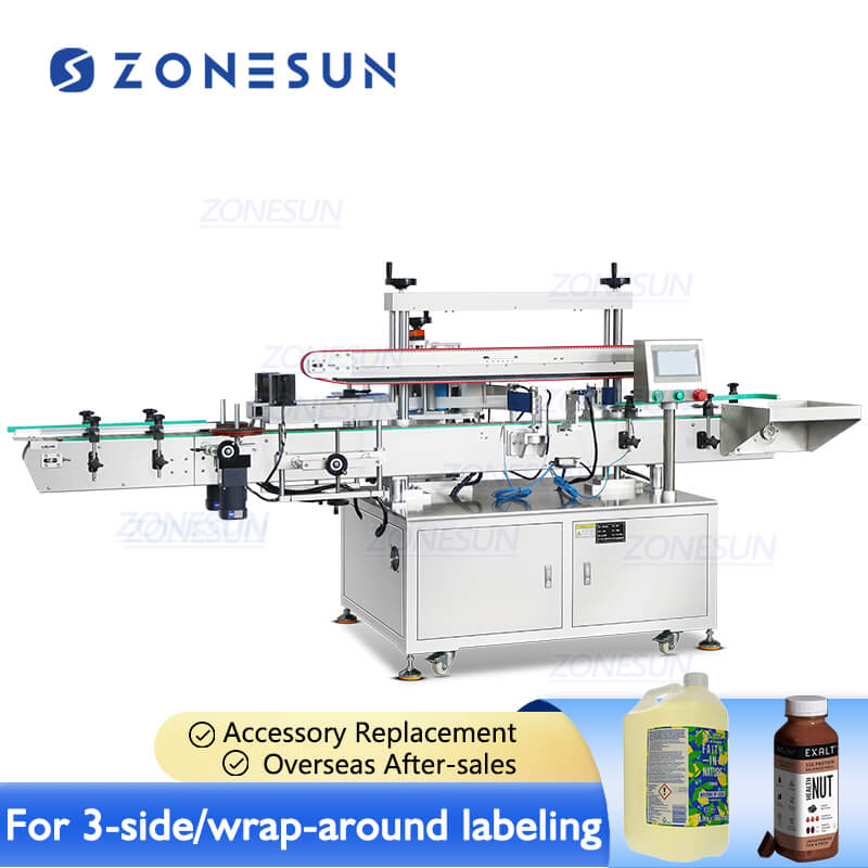Square Bottle Labeler | ZS-TB900 Spirits Three Side Labeling Machine