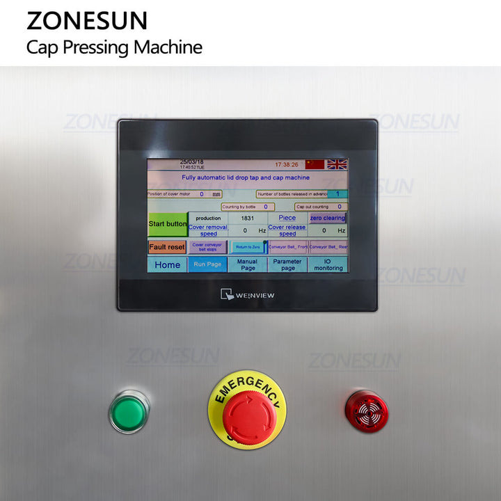control panel of capping machine