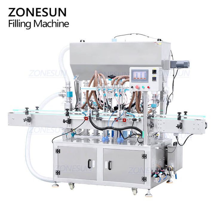 ZS-YT6T-6PXH Automatic Servo Motor 6 Heads Chili Sauce Honey Paste Jam Jar Peanut Butter Bottle Filling Machine With Mixer Heater