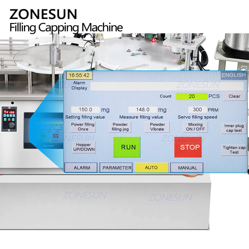 Filling Machine Control Panel Powder Filling Capping Machine | ZS-AFC20F Vial Auger Filler