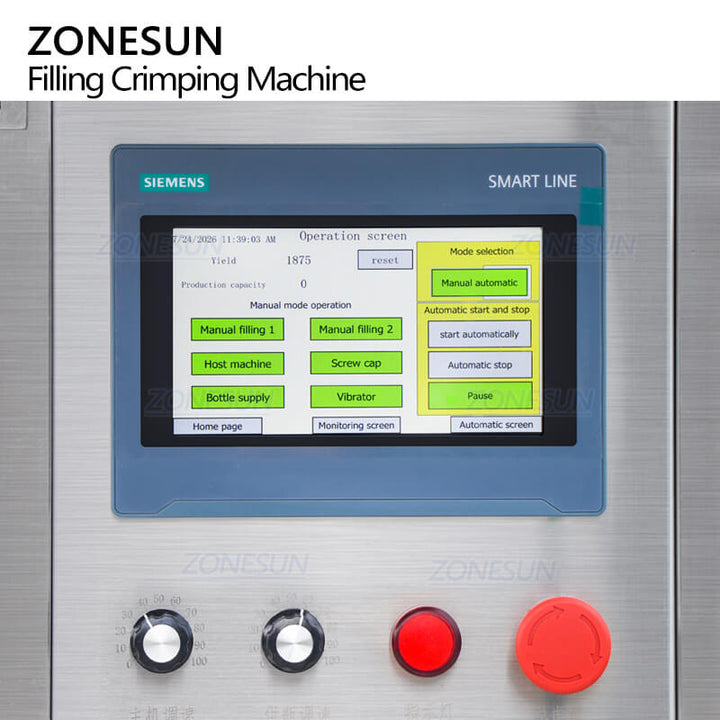 control panel of automatic vial filling machine