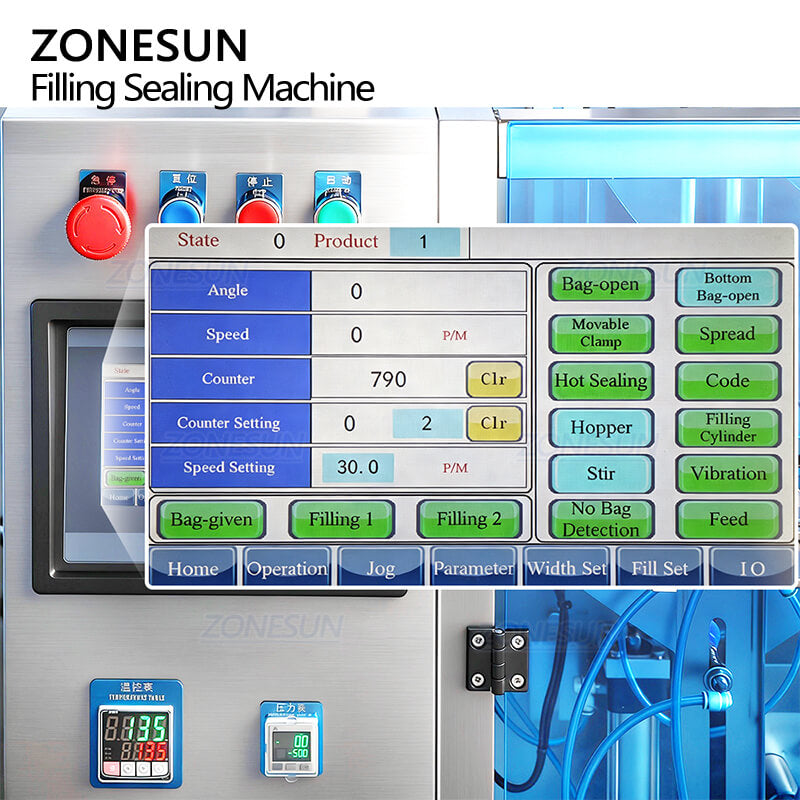 control panel of granule premade pouch packing machine