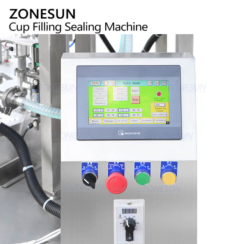 control panel of rotary cup filling and sealing machine