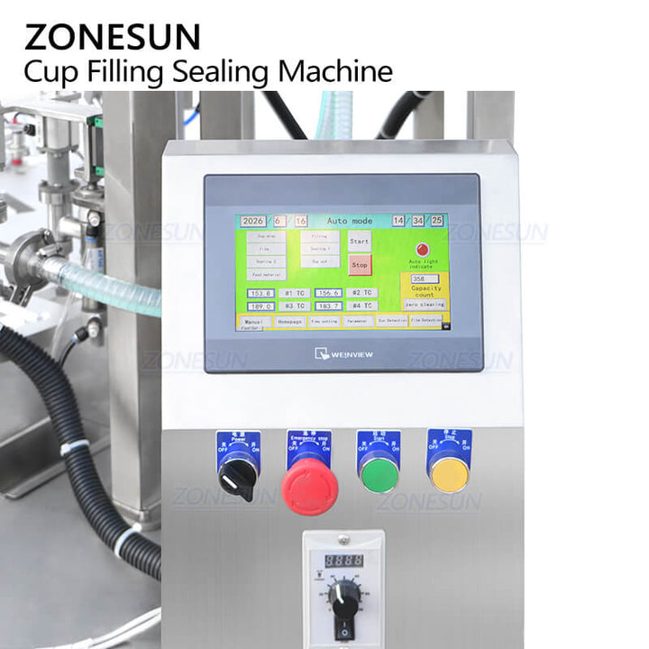 control panel of rotary cup filling and sealing machine