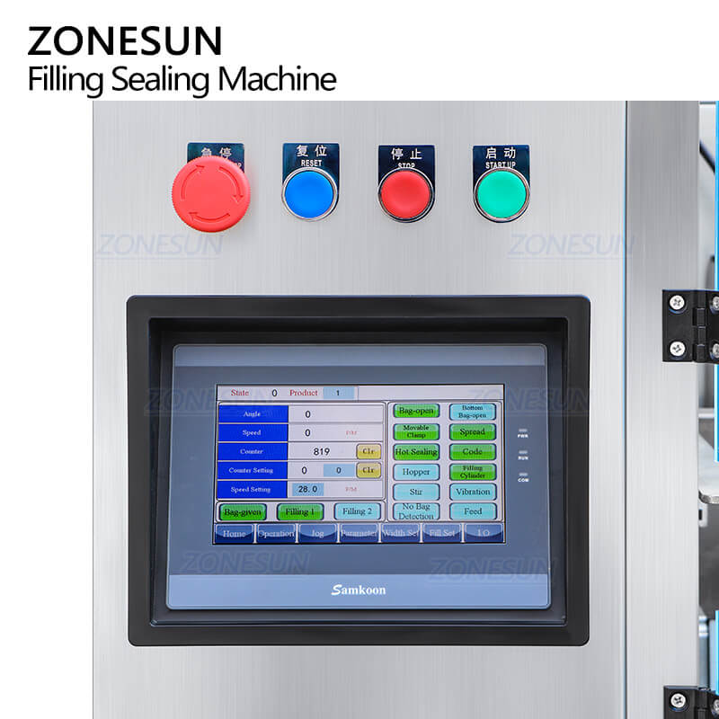 control panel of automatic premade pouch filling machine