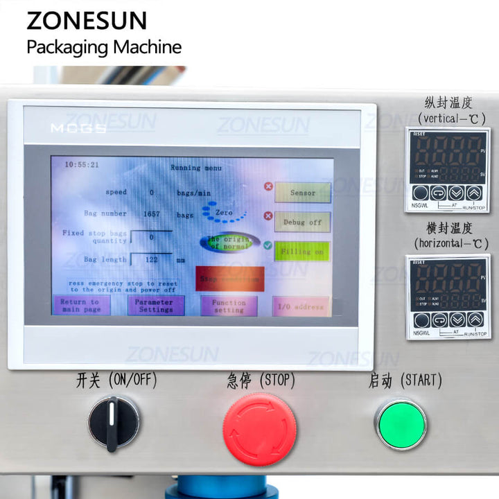 control panel of ZS-FS240L paste pouch packing machine