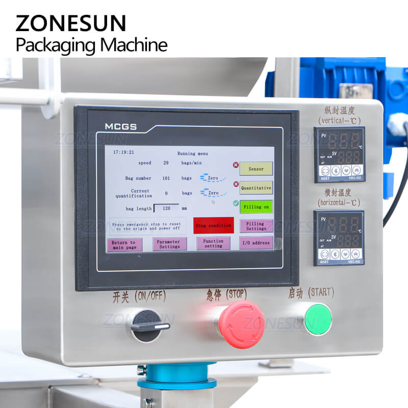 control panel of sauce sachet packing Machine