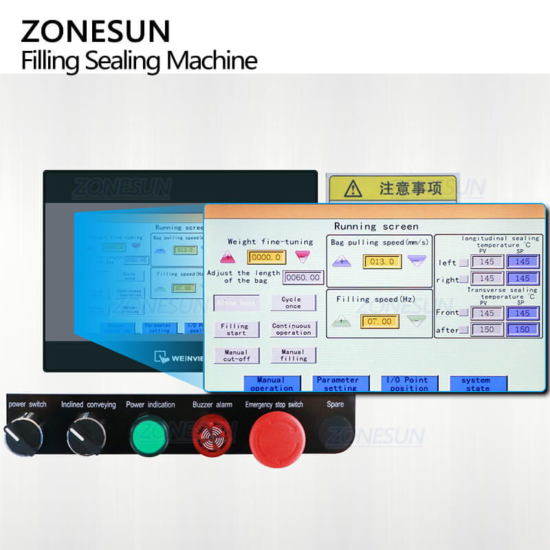 conrol panel of automatic rotor pump salad sauce packing machine