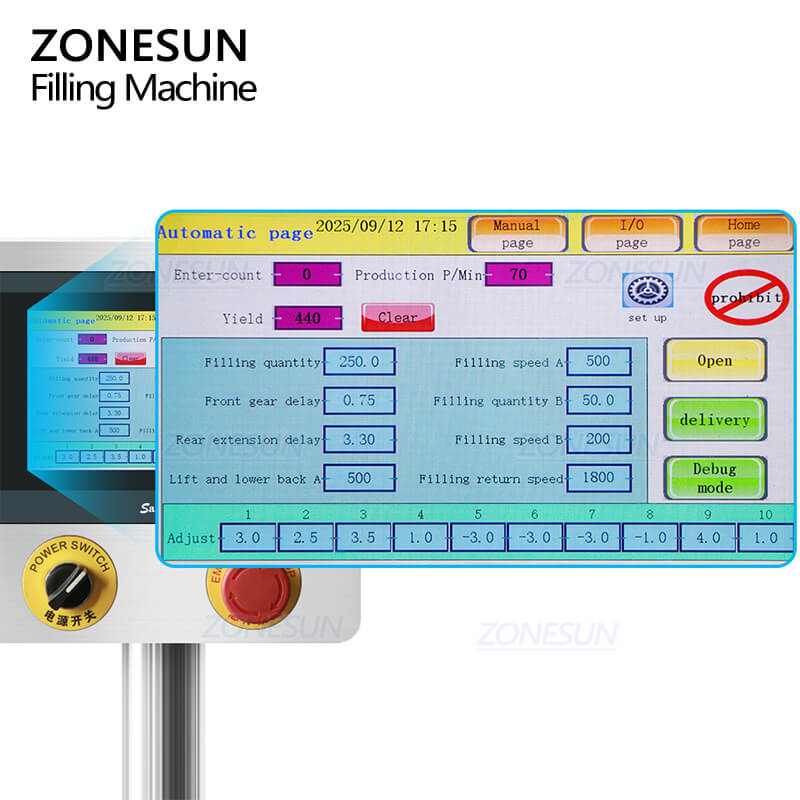 Filling Machine Control Panel Piston Pump Filling Machine | ZS-SV10HS 10 Heads Servo Filler