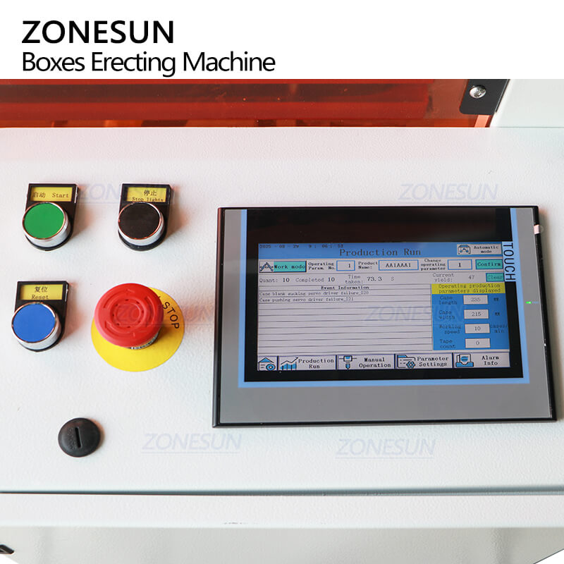 control panel of servo automatic carton erector
