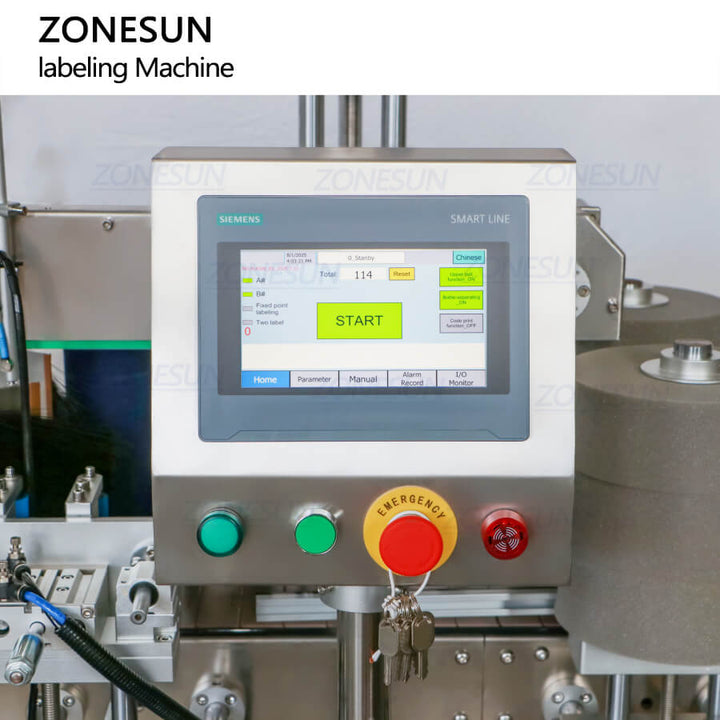 control panel of ZS-TB300L automatic bottle labeling machine