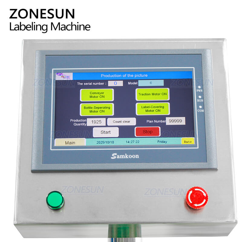 control panel of automatic round bottle labeling machine