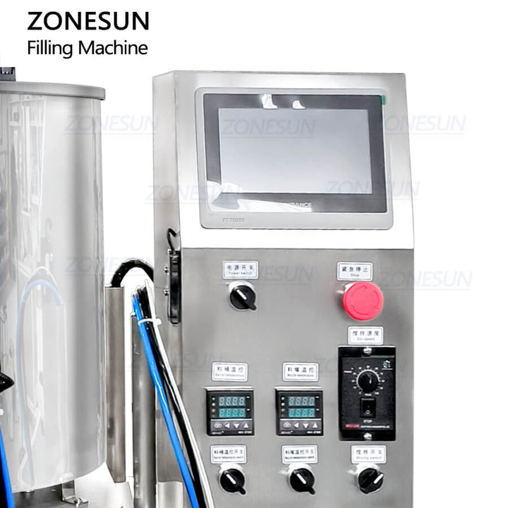 control panel of ZS-VTGTL automatic servo paste filling machine with mixing hopper