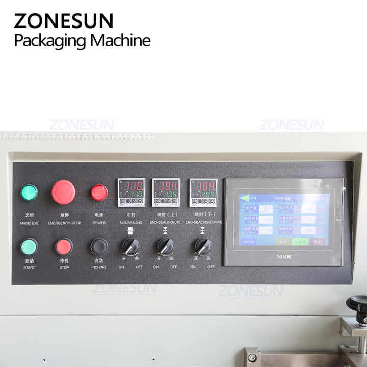 control panel of fully sealed bubble film flow wrapping machine