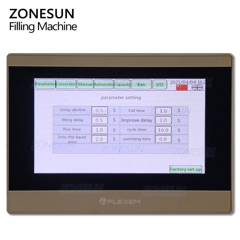 control panel of corrosive liquid filling machine