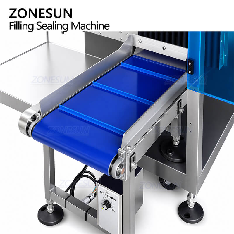 discharging conveyor system of automatic pouch feeding filling and sealing machine