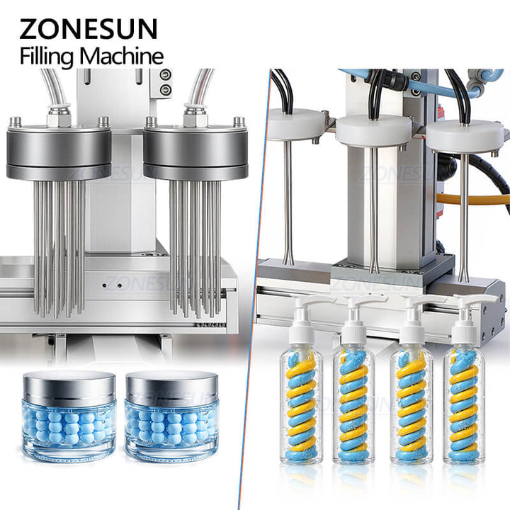Four Filling Heads of two color cream filling machine