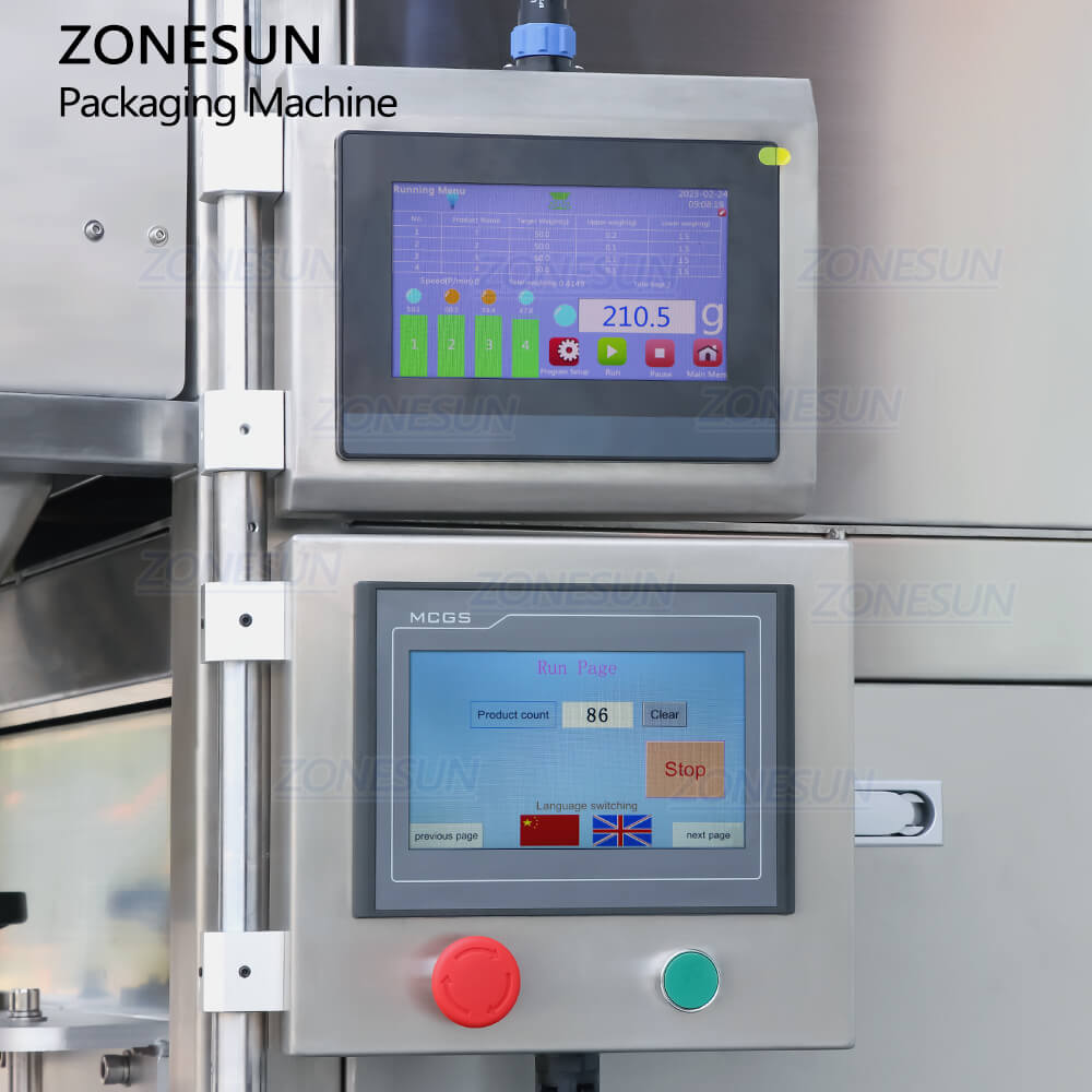 control panel of granule bottle filling line