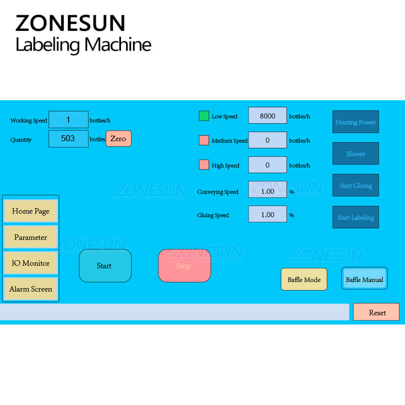 control panel of hot melt glue labeling machine