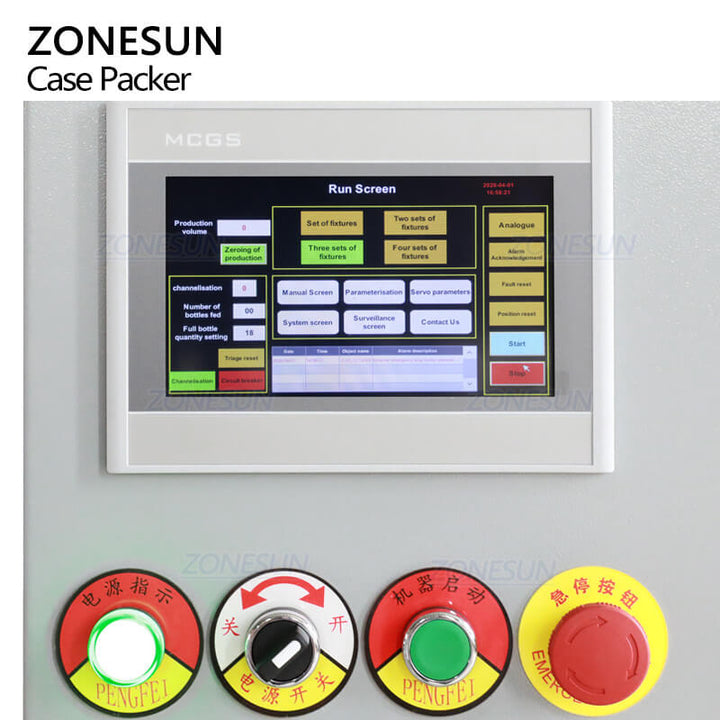 control panel of case packer