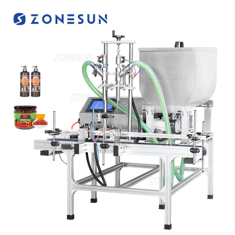 ZONESUN ZS-DTGT900U2 Pompe de lobe de lobe de rotor automatique de table Pompe double têtes à pâte liquide plus épais