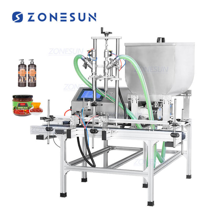 Zonesun ZS-DTGT900U2 Tabletop Rotor Automat Lotor Pompă dublă Capete duble Pastă lichidă mai groasă Miere Sosul fierbinte Syuce Sirop Cosmetic Cremă Mașină de umplere