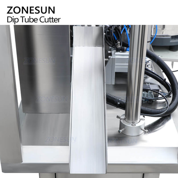 outfeed of automatic lotion pump dip tube cutting machine