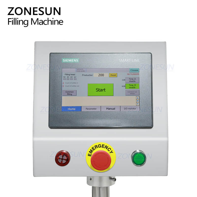 control panel of ZS-VTZL4A automatic vacuum liquid filling machine