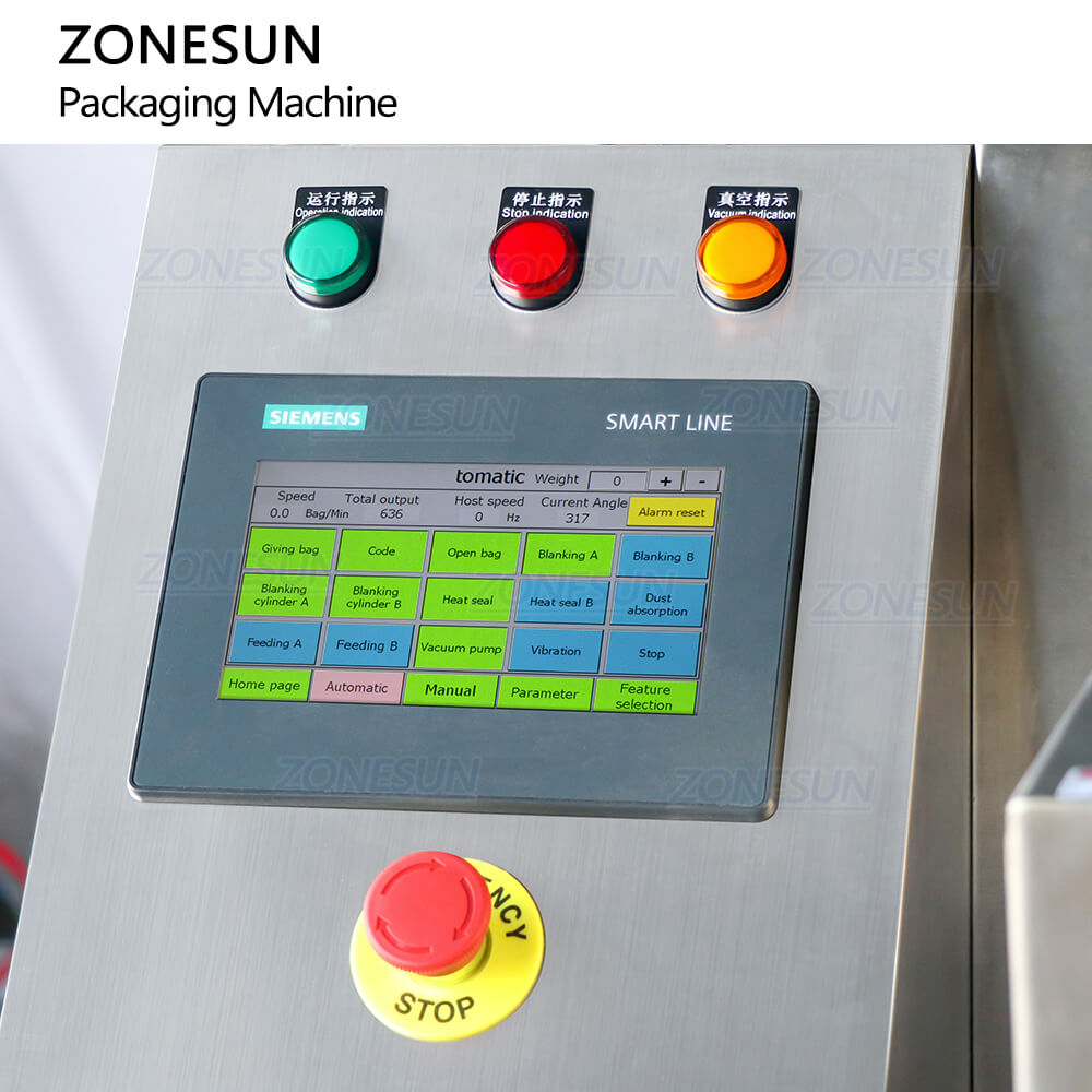 control panel of premade pouch filling sealing machine