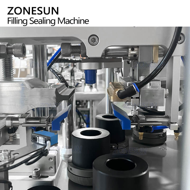 Sistema de sellado de máquina automática de llenado y sellado de tubos de doble cámara.