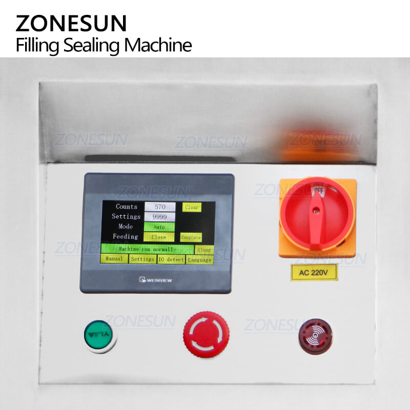 control panel of squeezable tube filling sealer 