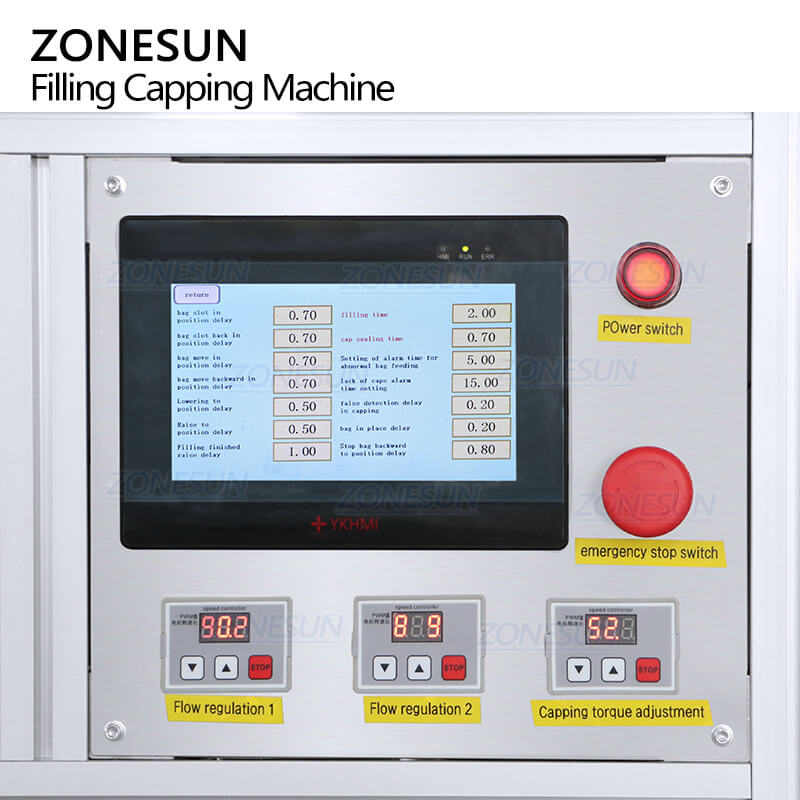 control panel of pouch filling capping machine